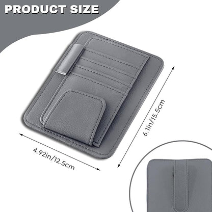 Car Sun Visor Organizer, Multifunctional Auto Visor Document Holder with Sunglasses Clip, Universal Car Interior Accessories Organizer for Drving License, Card, Pen (Gray)