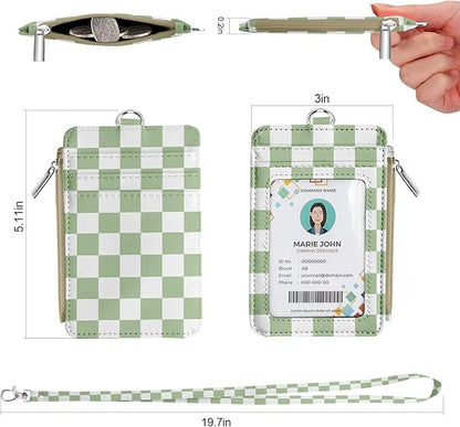 bolimoss Lanyard Wallet with ID Badge Holder, Small Keychain Wallet for Women, Pu Leather Slim Credit Card Holder with Breakaway Neck Lanyard for Teacher Student School Work Office