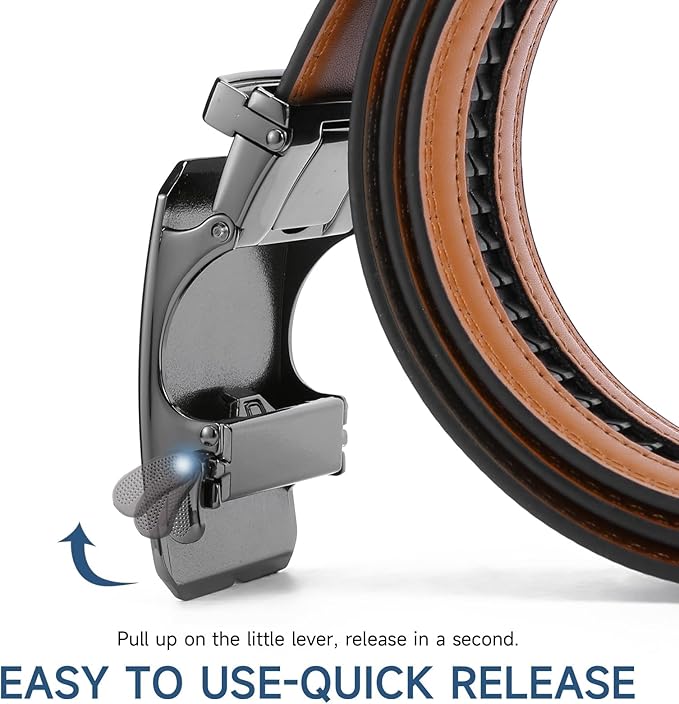 GAEKEAO Mens Belt Leather Micro-Adjust Buckle Ratchet Belts for Men Dress Casual to Formal Trim to Fit with Gift Box (35mm)