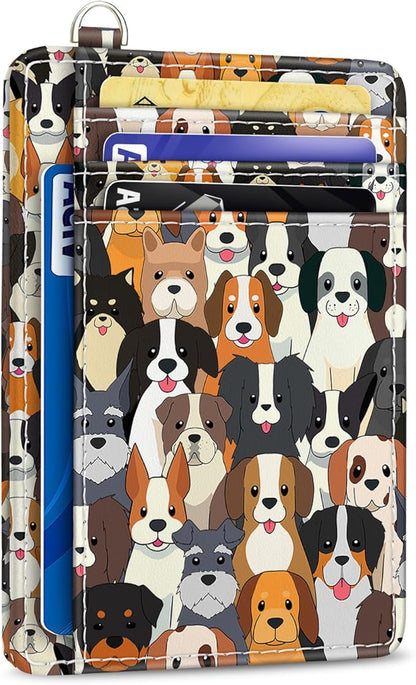 Yonlevres Credit Card Holder Slim Wallet, Puppy Dog RFID Wallet Women Front Pocket Card Holder Thin Small Cute Travel ID Window PU Leather RFID Blocking Case Organizer Purse Gift