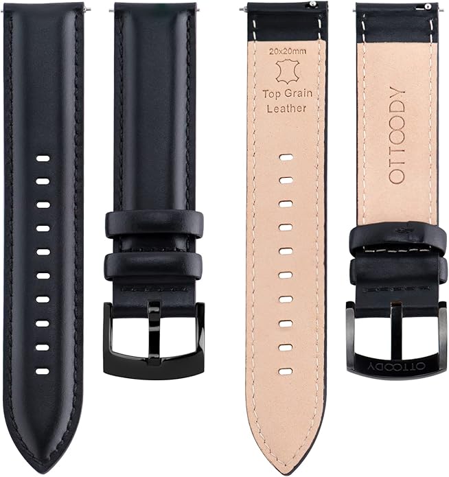 OTTOODY Leather Watch Bands Quick Release, Elegant Top Grain Leather Watch Straps for Men & Women, Choice of Color & Width - 18mm, 19mm, 20mm, 21mm or 22mm Wristbands Bracelet for Watch & Smartwatch