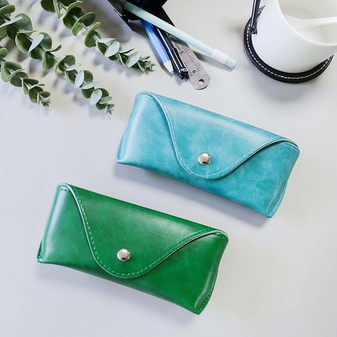 LogHog Portable Leather Glasses Case,Flexible Sunglasses Pouch Slim Case for Women Men Horizontal Eyeglass Case