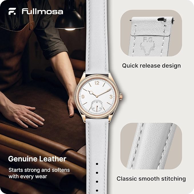 Fullmosa Watch Band, Quick Release Leather Watch Strap for Men Women, Replacement Bands Width 12mm 14mm 16mm 18mm 19mm 20mm 21mm 22mm 24mm