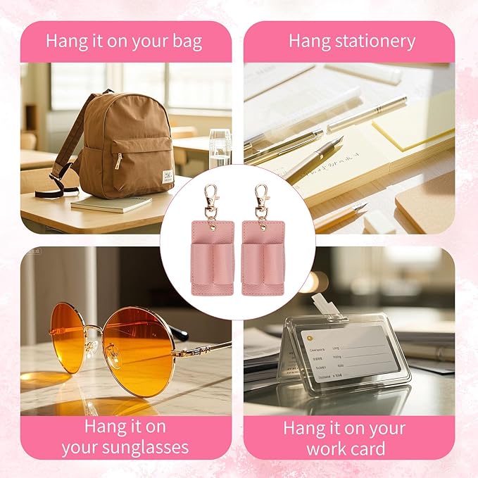 2pcs Anti Lost Pen Holders, Portable Double Badge Pen Holder Keychain Clip PU Leather Pencil Pouch Accessories for Teachers Nurses Students Office Workers