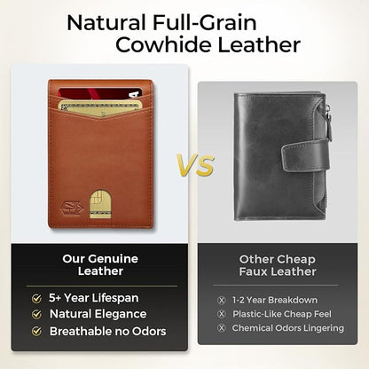 Zitahli Genuine Leather Wallet for Men 12 Card Slim Mens Wallets Bifold RFID Blocking with Money Clip & ID Window Thin Minimalist Card Holder Wallet with Gift Box