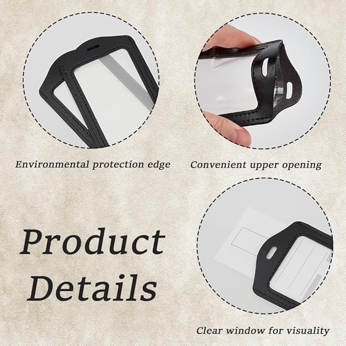 4PCS Black PU Leather ID Badge Holder Black Vertical Double Side Clear Card Slot Case Waterproof Transparent Name Badge Holder Without Lanyard for Offices Staff Students Employees