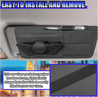 Car Sun Visor Organizer, Vehicle Sunglasses Holder, Automotive Storage Pocket for Pen, Glasses, Ticket, Card, Auto Interior Accessories Pocket for Car, SUV, Truck (Black)