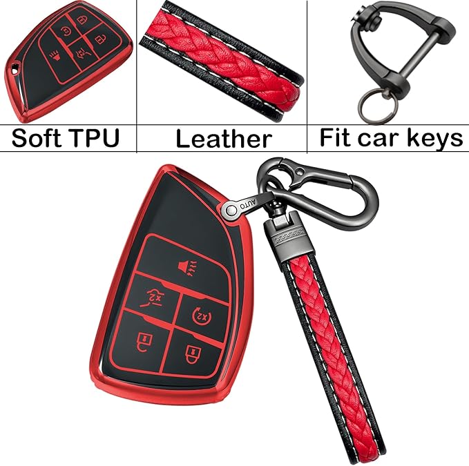 for Chevrolet Key fob Cover TPU Protective Key case,Compatible with 2023 2024 2025 GMC Silverado 1500 Sierra,2500HD 3500HD, Silicone ect Remote Smart Key (red)