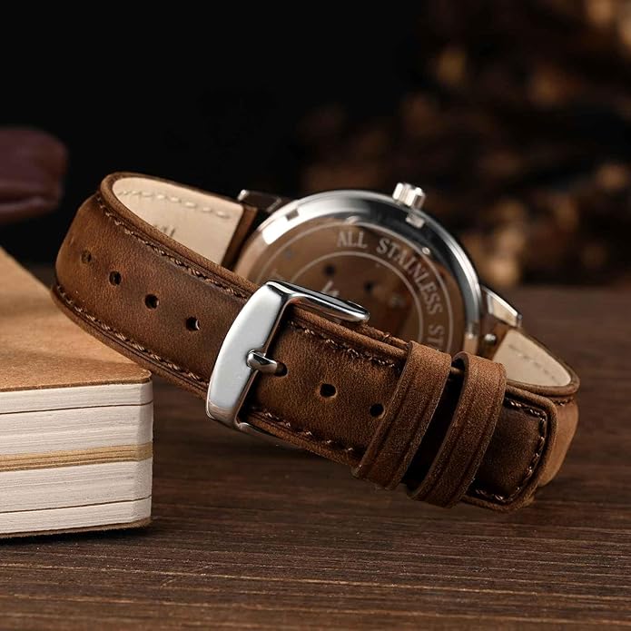 WOCCI Quick Release Watch Band, Distressed Genuine Leather, Stainless Steel Buckle, Strap Width 18mm 19mm 20mm 22mm 24mm