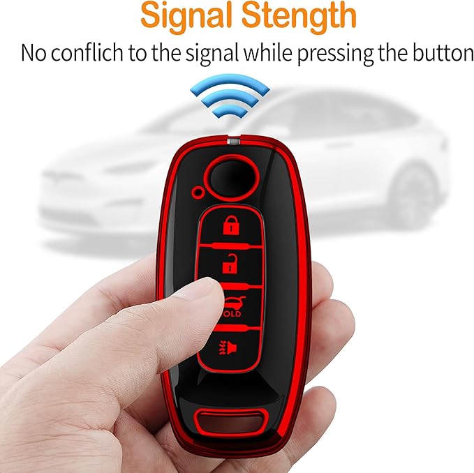 Sindeda for Nissan Key Fob Cover with Keychain Soft Full Protection Key Shell Key Case Compatible with 2023 2024 2025 Pathfinder Kicks Rouge(Red, 4 Buttons-B)