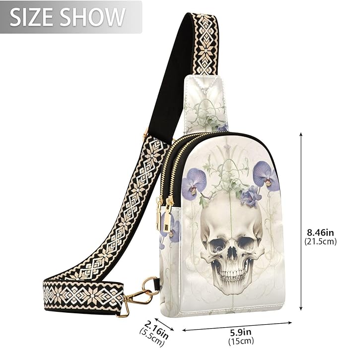 ZAZYXTJ Skeletons Skull Crossbody Sling Bag for Women Leather Small Chest Bag Adjustable Straps Daypack for Travel Sport Hiking