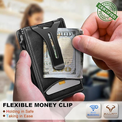 BULLIANT Men Wallet,Magnetic Metal Wallet Money Clip 9Cards Pop-up Access RFID Blocking
