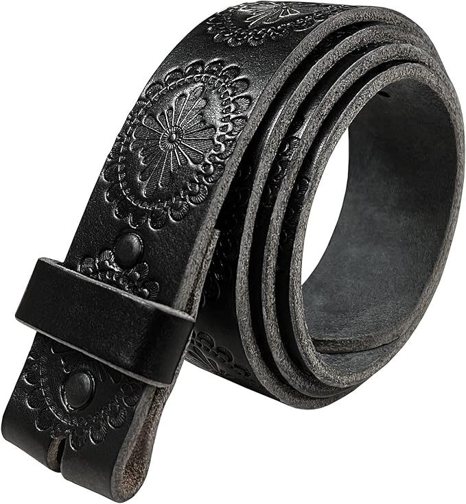 Cowboy Cowgirl Western Tooled Floral Embossed Full Grain Genuine Leather Belt Strap 1-1/2"(38mm) Wide