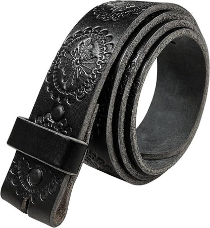 Cowboy Cowgirl Western Tooled Floral Embossed Full Grain Genuine Leather Belt Strap 1-1/2"(38mm) Wide
