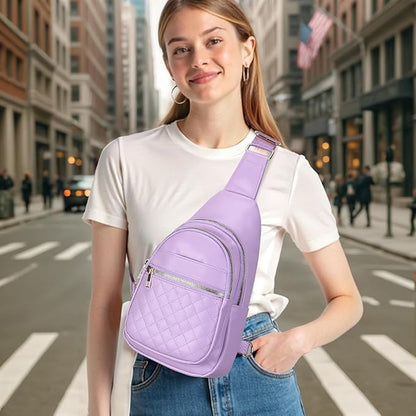Crossbody Bags for Women Men,Leather Sling Bag Cross Body Backpack for Women, Casual Chest Bag Daypack for Travel Hiking, Purple
