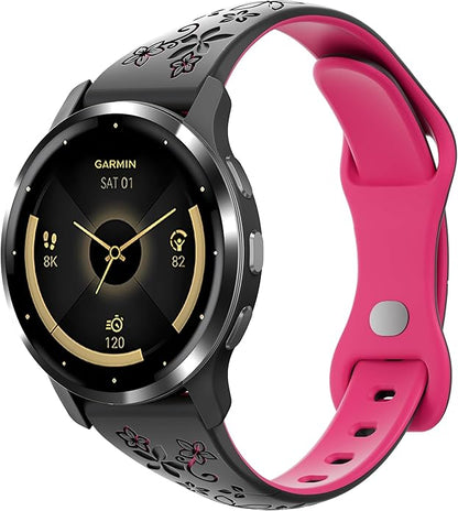 Laband 18mm Floral Engraved Band Compatible With Garmin Venu 3S 41mm/Venu 2S/Vivoactive 4S/Vivomove 3S/Venu 4 41mm/Forerunner 255S/Forerunner 265S,Soft Slim Silicone Cute Embossed Flower Strap for Men