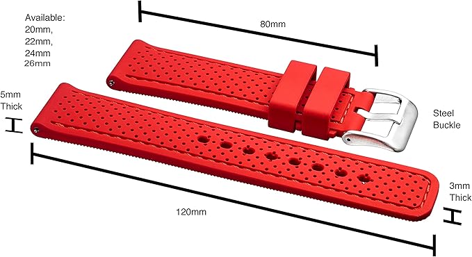 ALPINE Sporty Premium Soft Silicone Adjustable Watch Band - Replacement Rubber Watch Bands for Women & Men - Waterproof Quick Release Watch Straps - Compatible with Regular & Smart Watch Bands