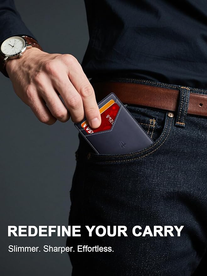 Wallet for Men, Slim Minimalist Wallet with Money Clip＆ID Window, RFID Blocking Pop-Up Credit Card Holder, Smart Auminum Mens Wallet Holds 9-13 Cards (Gift Box) (Navy Blue)