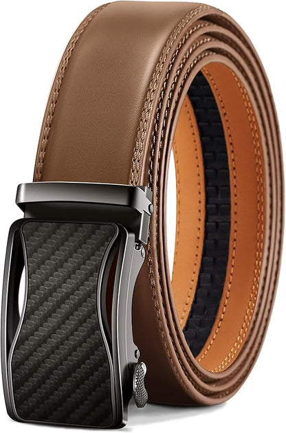 BULLIANT Mens Ratchet Belt,Leather Adjustable Slide Belt For Gift Mens Dress Casual 1 3/8",Size Adjustable