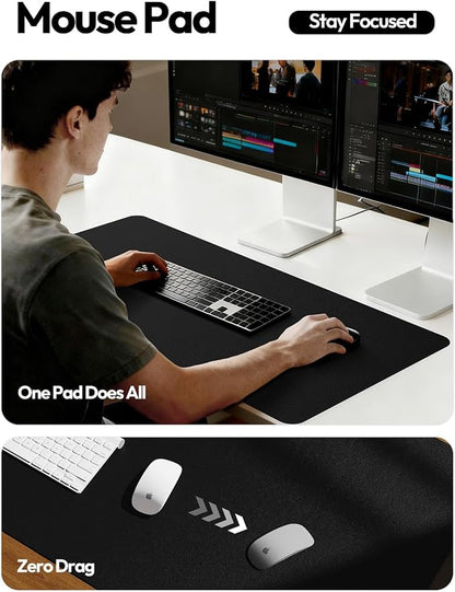 YSAGi Leather Office Desk Pad Protector, Large Mouse Pad, Non-Slip, PU Leather, Laptop Desk Blotter, Waterproof Writing Pad for Office and Home, Black, 23.6" x 13.8"