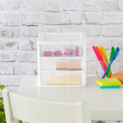 Sterilite 12-Pack Clearview 3-Drawer Cart, Small Plastic Storage Organizer Drawers, White - Organizing Drawer Containers for Bathroom, Closet, Kitchen, and Bedroom