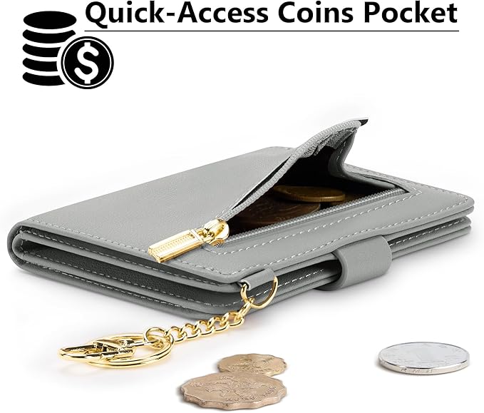 Airkit Small Wallets Woman RFID Blocking Leather Credit Card Holder - with ID Window - Card Wallets for Women - with Zipper Coin Purse - Keychain Wallet