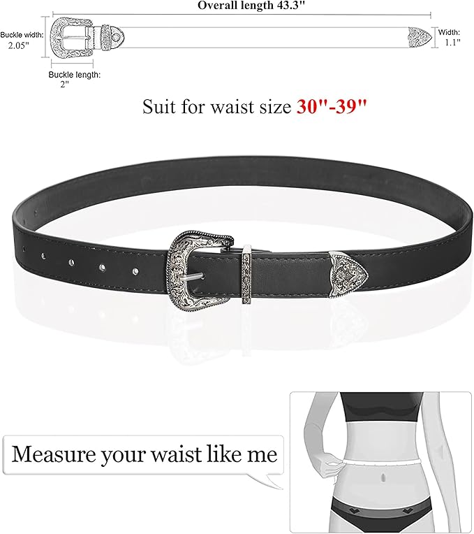 INOGIH Adjustable-Vintage-Western-Cowboy-Belt Women Men - Cowboy-Style Engraved-Buckle Belt for Jeans Pants Dresses