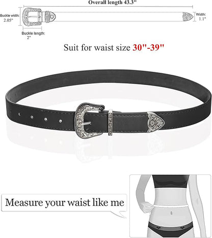 INOGIH Adjustable-Vintage-Western-Cowboy-Belt Women Men - Cowboy-Style Engraved-Buckle Belt for Jeans Pants Dresses