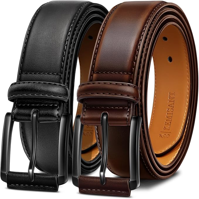KEMISANT Men Belt 2Pack – Genuine Leather Belt for Men Dress Casual Golf Jeans 1 3/8"