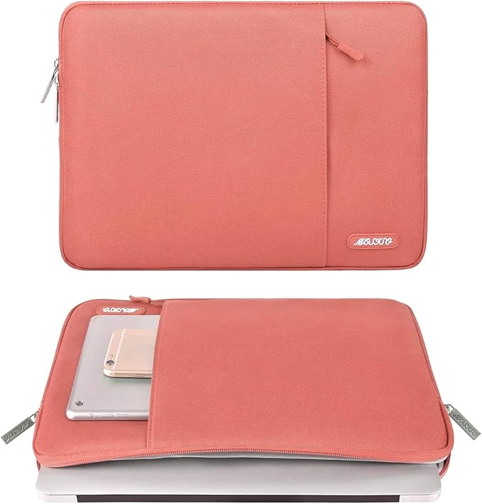 MOSISO Laptop Case 16 inch, 15-15.6 inch Laptop Sleeve Compatible with MacBook Pro 16 M5 M4 M3 M2 M1, HP Acer Dell Lenovo ASUS, Polyester Vertical Computer Sleeve Bag with Pocket, Coral