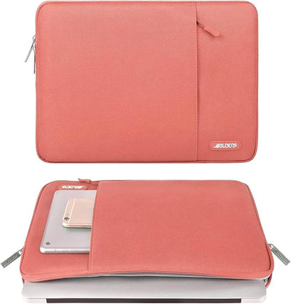 MOSISO Laptop Case 16 inch, 15-15.6 inch Laptop Sleeve Compatible with MacBook Pro 16 M5 M4 M3 M2 M1, HP Acer Dell Lenovo ASUS, Polyester Vertical Computer Sleeve Bag with Pocket, Coral