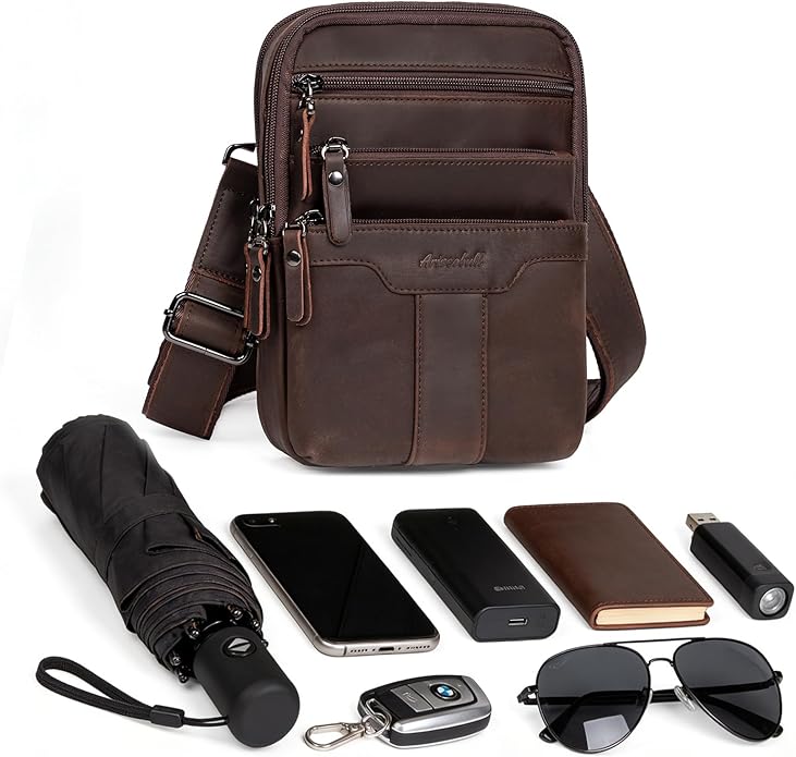 Leather Messenger Bag for Men, Small Leather Sling Shoulder Bag Messenger Pack for Men, Man Purse