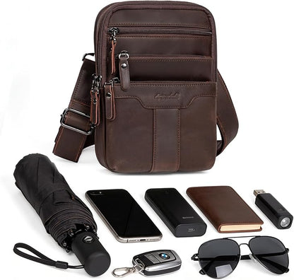 Leather Messenger Bag for Men, Small Leather Sling Shoulder Bag Messenger Pack for Men, Man Purse