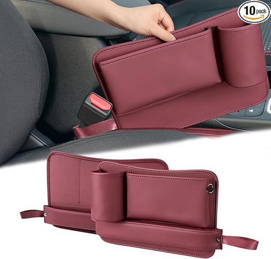 Car Seat Gap Filler Organizer 2 Pack, Car Seat Organizer with Cup Holders, 3-in-1 Removable Auto Organizer for Women, Universal Fit SUV Truck Fill The Gap Between Seats & Console (Red)