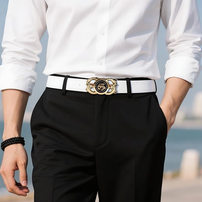 Dubulle Designer Mens Belts, Sliding Automatic Buckle Ratchet Dress Belt TOP Genuine Leather Strap Gifts