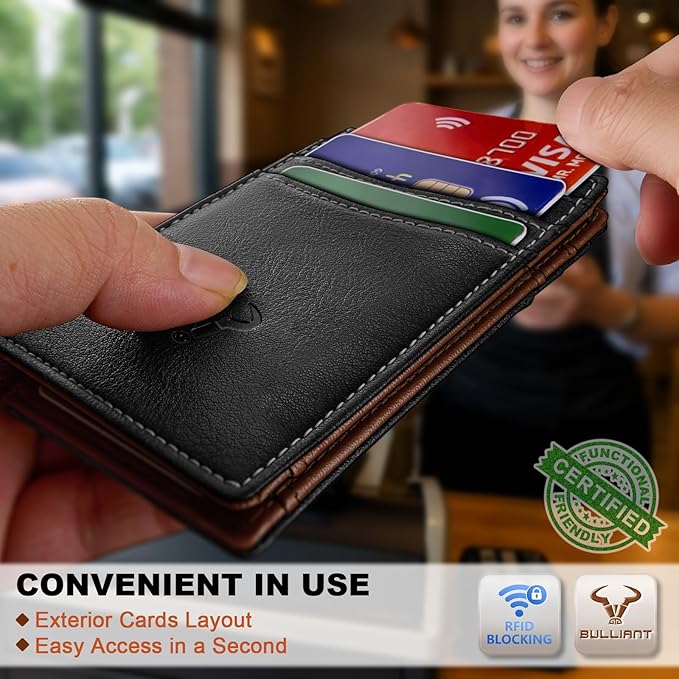 BULLIANT Slim Wallet For Men 12Cards,Magnetic Flip Build-in Money Clip Airtag Compatible-RFID Blocking