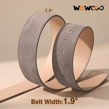 Women Wide Leather Belts for Dresses 1.9" Chunky Western Vintage Thick Suede Waist Belt with Brass Buckle