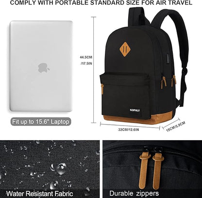Lightweight Travel Laptop Backpack, Backpack with USB Charging Port For Men and Women, Carry-on Back pack, Casual Work Bag(Black Set)