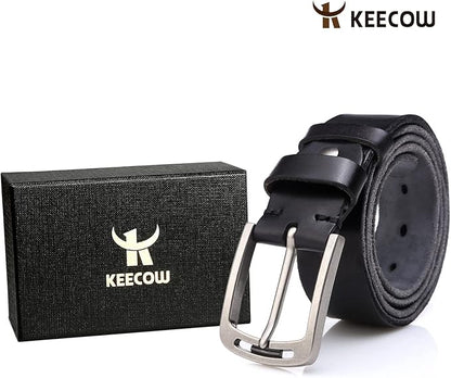 KEECOW Men's 100% Italian Cow Leather Belt Men With Anti-Scratch Buckle,Packed in a Box