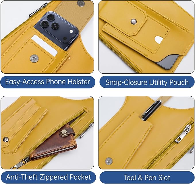 Double Shoulder Armpit Bag for Men, Anti-Theft Underarm Shoulder Holster Bag with Adjustable Strap, Hidden Phone Wallet Pocket for Travel & Daily Commute (Yellow)