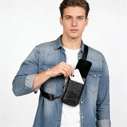 Small Crossbody Bag for Men Women - Genuine Leather Mini Sling Bag with Charging Port