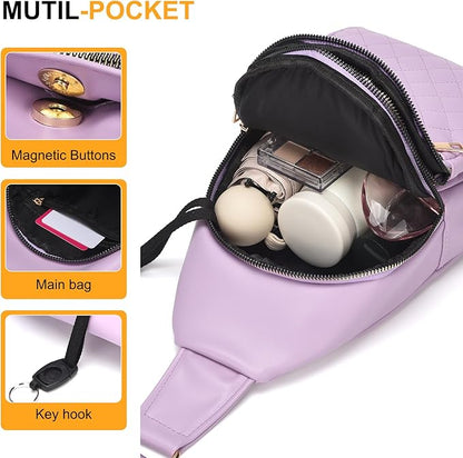 Crossbody Bags for Women Men,Leather Sling Bag Cross Body Backpack for Women, Casual Chest Bag Daypack for Travel Hiking, Purple