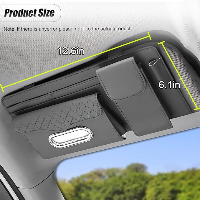 ZIMISI Leather Car Visor Organizer, Sun Visor Storage Bag, Car Tissue Holder, Multi-Pocket Document Holder, Vehicle Travel Accessories for Pen, License, Cards, Sunglasses, Tissues (Grey)