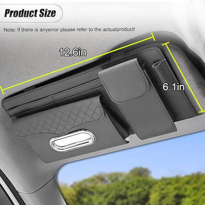 ZIMISI Leather Car Visor Organizer, Sun Visor Storage Bag, Car Tissue Holder, Multi-Pocket Document Holder, Vehicle Travel Accessories for Pen, License, Cards, Sunglasses, Tissues (Grey)
