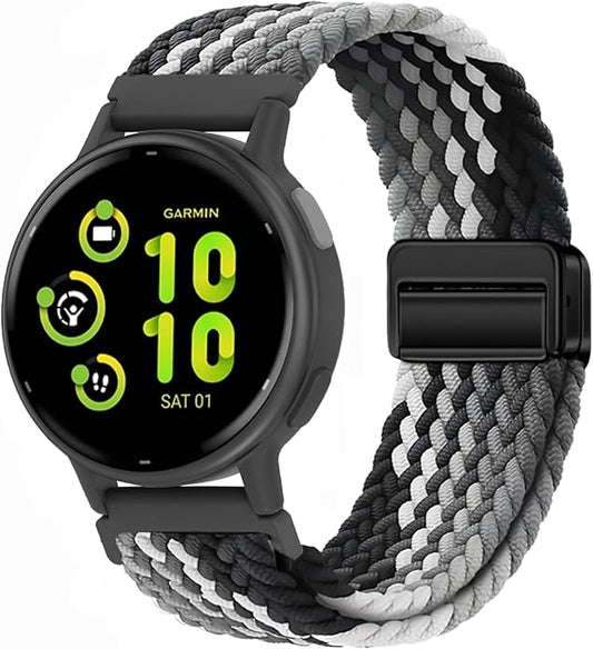 20mm Magnetic Braided Nylon Band Compatible With Garmin Vivoactive 6/Vivoactive 5/3/3 Music Watch Bands, Quick Release Stretchy Strap Replacement for Venu Sq 2/Forerunner 55/165/245/645