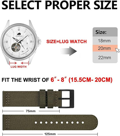 BISONSTRAP Men’s Nylon Watch Bands, Two-Piece Military Watch Straps, Quick Release, Brushed Buckle, Band Width 18mm 19mm 20mm 22mm