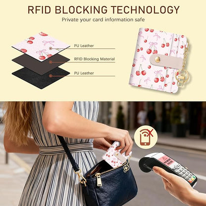 Jogjam Cute Coquette Aesthetic Bow Rfid Women Wallet, Small Slim Thin Compact Travel Credit Card Wallet, PU Leather Bifold Cash Wallet, Zipper Coin Pocket ID Window, Female Ladies Gifts