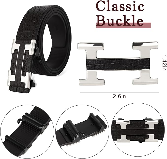 Aurolran Men&Womens Leather Dress Belt Business Automatic Buckle Belt Color-Black Silver Gold
