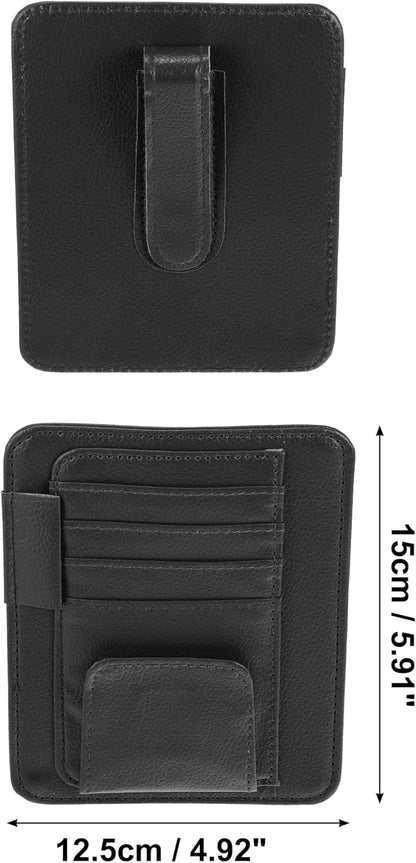 X AUTOHAUX PU Leather Car Sun Visor Organizer Glasses Holder Card Holder Auto Accessories Pocket Organizer Black