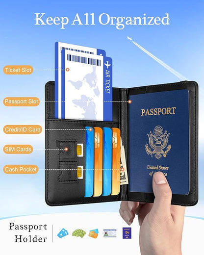 Slohif Initial Passport Holder Cover Wallet Case for Travel Women - Leather Letter Passport Book Family Multiple Personalized Organizer Card Slots Protector Sleeve Essentials Slim Carrier Black E